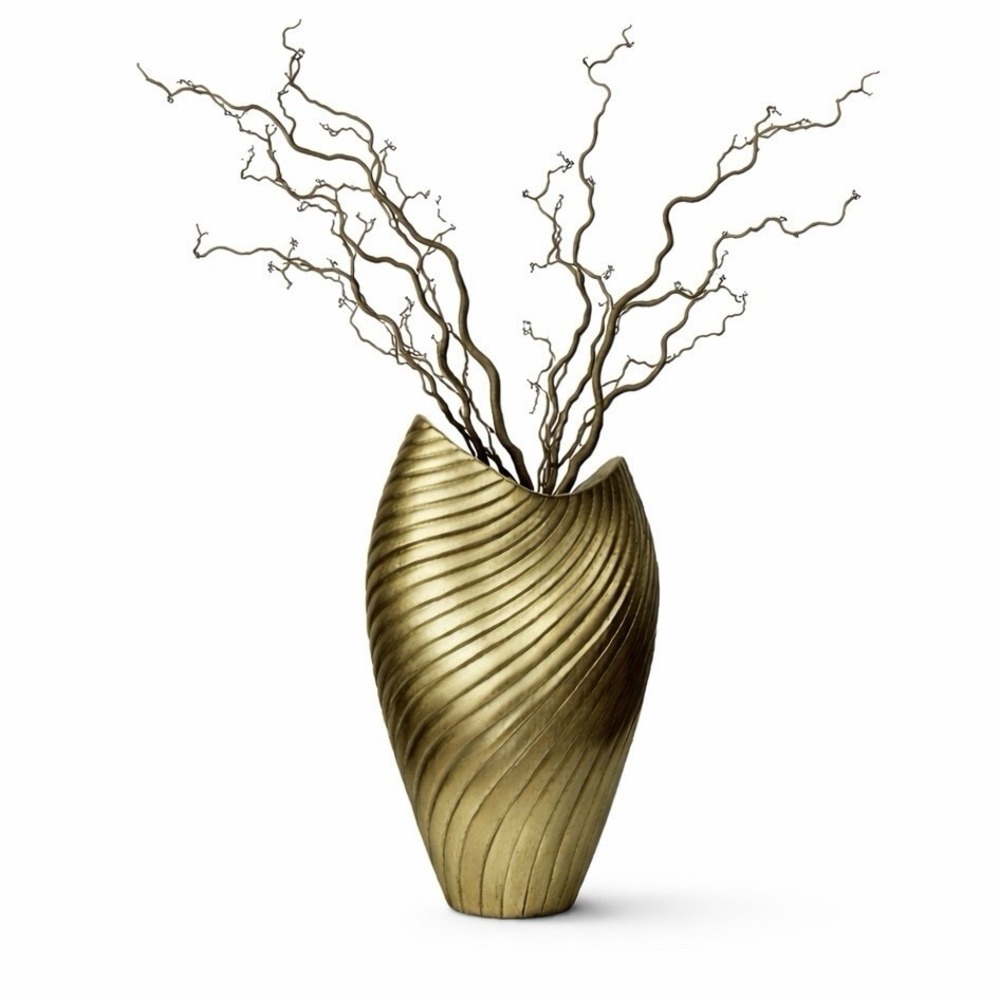 TAHARI HOME 13" Brass Metal Abstract Vase Modern Sculptural Goldtone Decor NWT